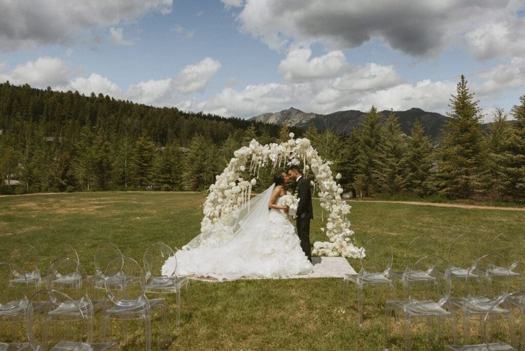 Mountain destination wedding ceremony outdoors
